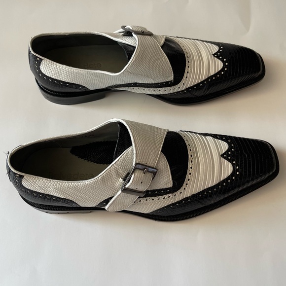 Mens- Belvedere "Pasta" Black / White Genuine Lizard with Monk Strap- size 10.5 - Picture 4 of 10